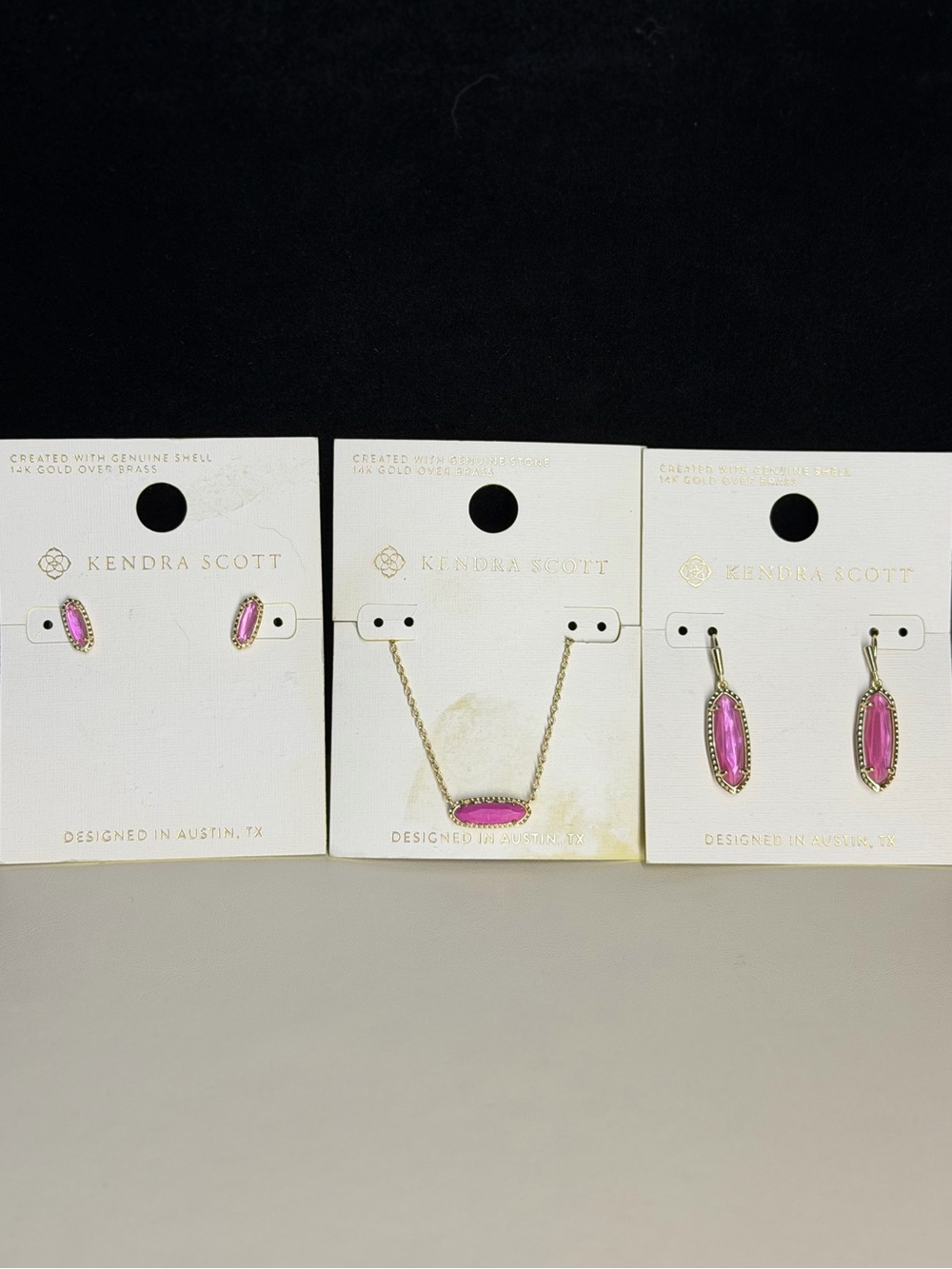 NWT Kendra Scott Pink Magenta 3-Pc Set Elisa Necklace Stud & Drop Earrings
